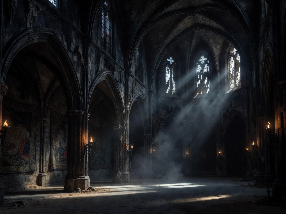 Hand-Drawn Gothic Dracula Castle Interior Illustration with Deep Crimson Lighting and Flying Bats