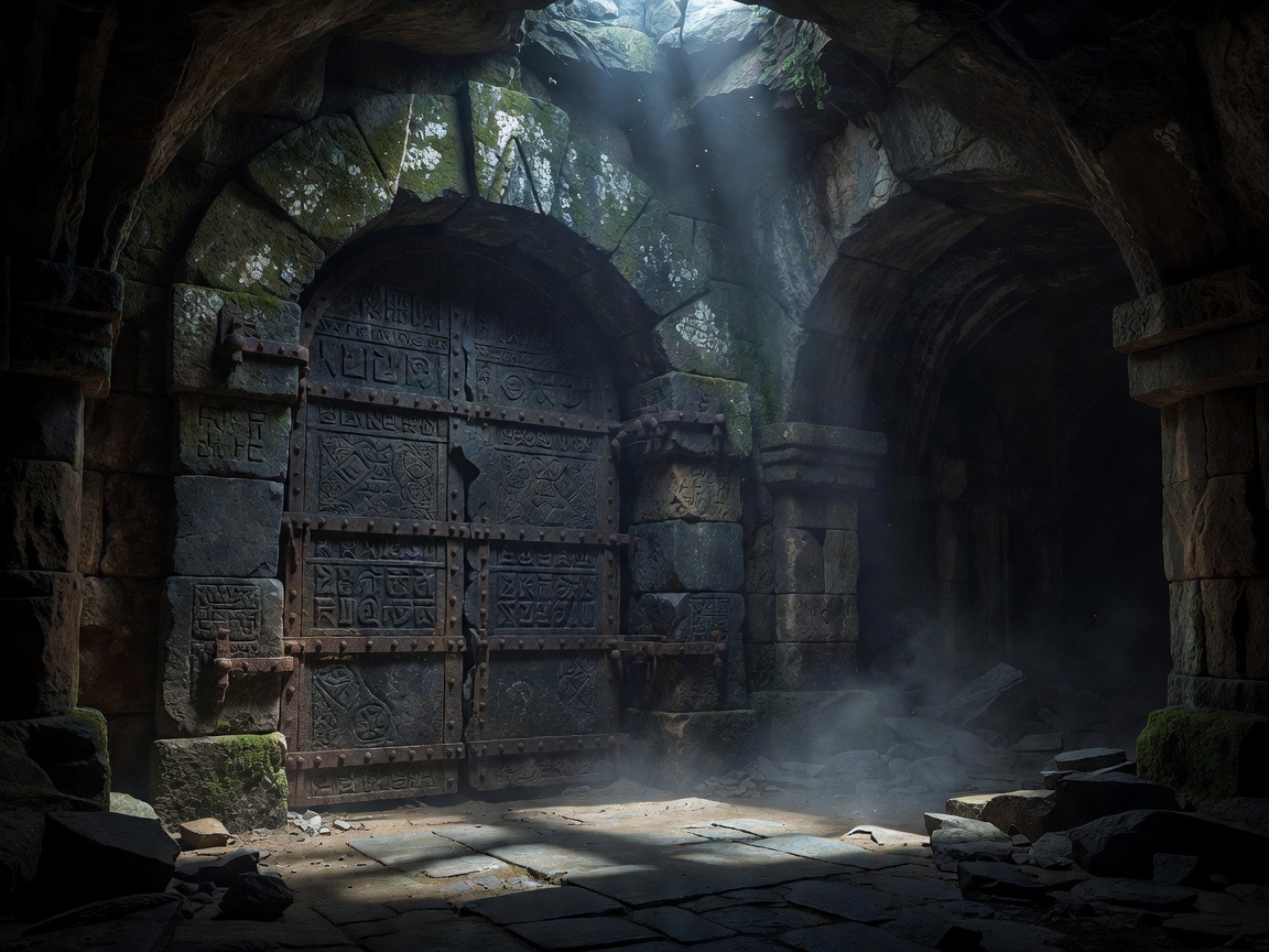 Stylized Gothic Cartoon Gate to a Mysterious Ancient Vampire Crypt with Gargoyles and Red Skies